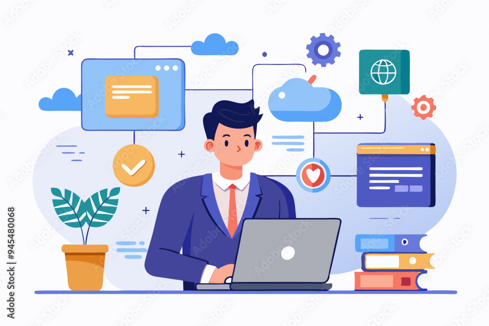Fototapete saas software as a service, cloud computing software for client subscription, internet web applicati