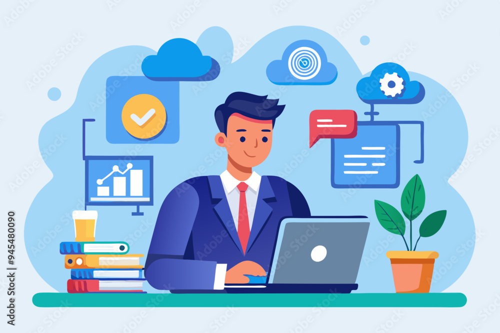 Fototapete saas software as a service, cloud computing software for client subscription, internet web applicati