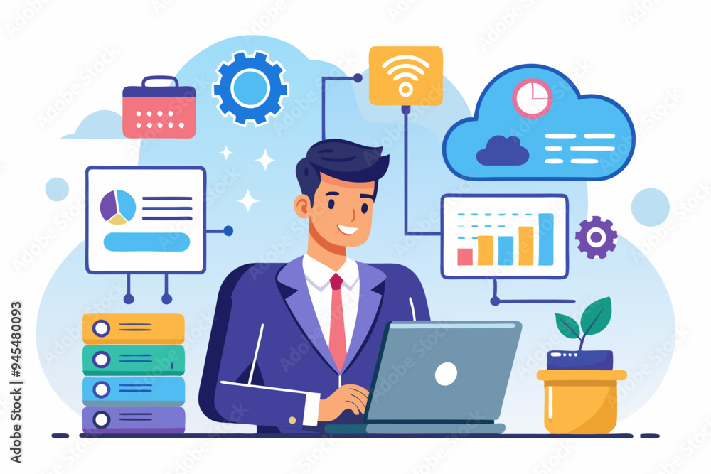 Fototapete saas software as a service, cloud computing software for client subscription, internet web applicati