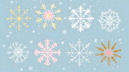 Christmas-themed snowflake vectors with a variety of designs and soft pastel colors