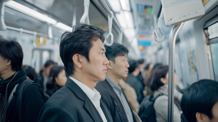 Obraz premium Asian man in suit stands on underground