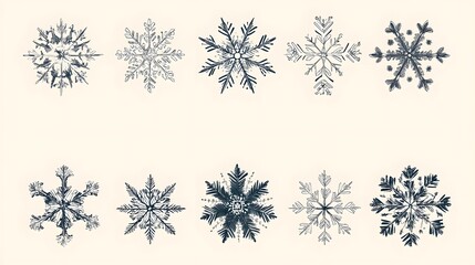 Hand-drawn snowflake vector illustrations with a Christmas theme and delicate designs