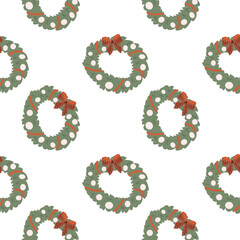 Cute childrens xmas and Happy New Year pattern for wrapping paper, christmas paper, greeting cards. Fairy characters and animals or decorative xmas elements endless background. Flat illustration.