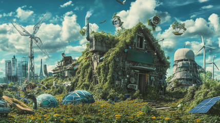 Fototapeta premium Overgrown Futuristic Cityscape.