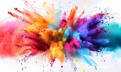 Explosion of coloured powder isolated on white background.