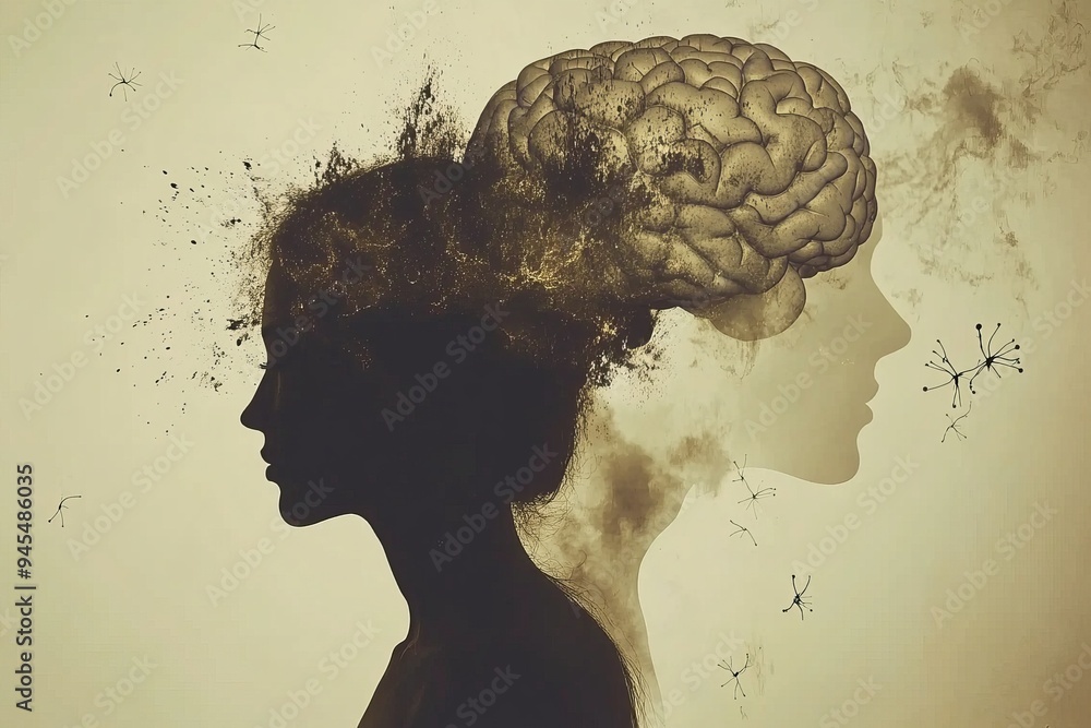 Poster silhouette of a woman with a brain illustration depicting cognitive reflection emotional depth and t