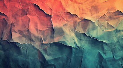 Naklejka premium Abstract Crumpled Paper Background with Teal and Red Hues.