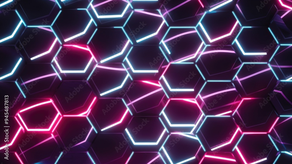 Aufkleber vibrant abstract 3d geometric background featuring hexagonal patterns and neon glow effects
