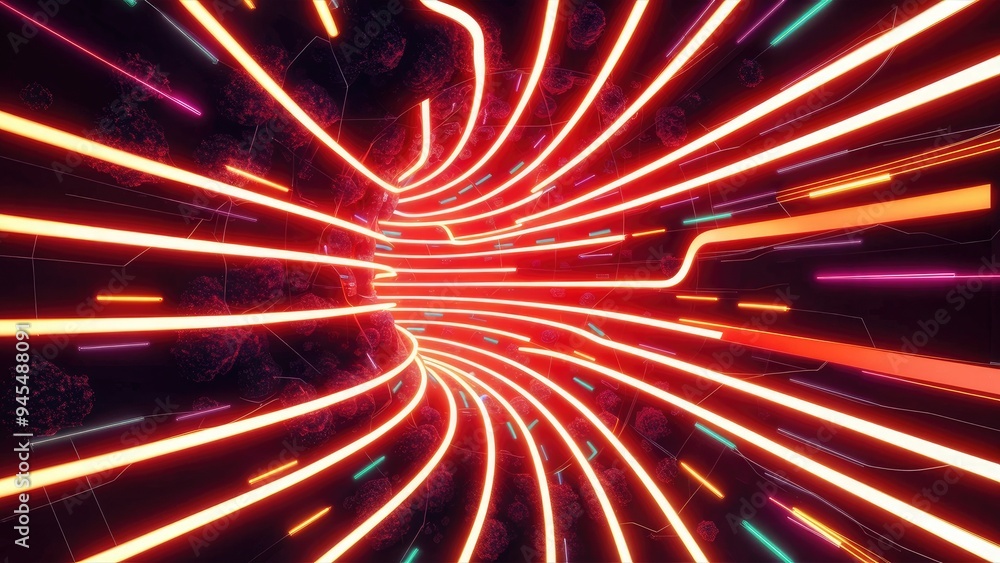 Poster vibrant abstract digital background with colorful wavy neon lines and fractal particles. dynamic des