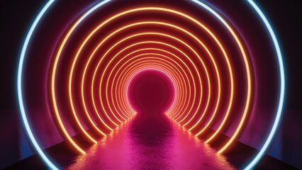 Naklejka premium Vibrant Abstract Background with Neon Tunnel - 3D Render and Illustration