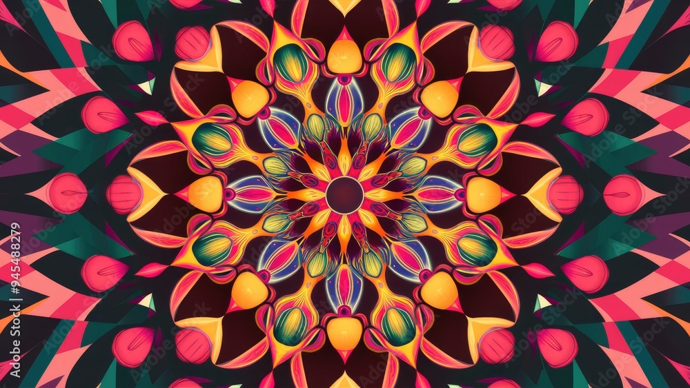Aufkleber vibrant abstract symmetrical pattern - decorative kaleidoscope movement with geometric circles and f
