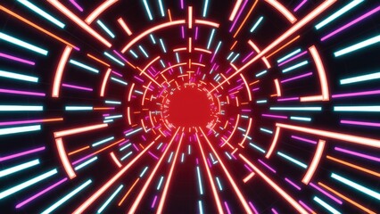 Fototapeta premium Vibrant Animated Tunnel with Glowing Neon Lights in Motion. Dynamic Technology Visual for Video Projects. Easy to Incorporate into Any Media.