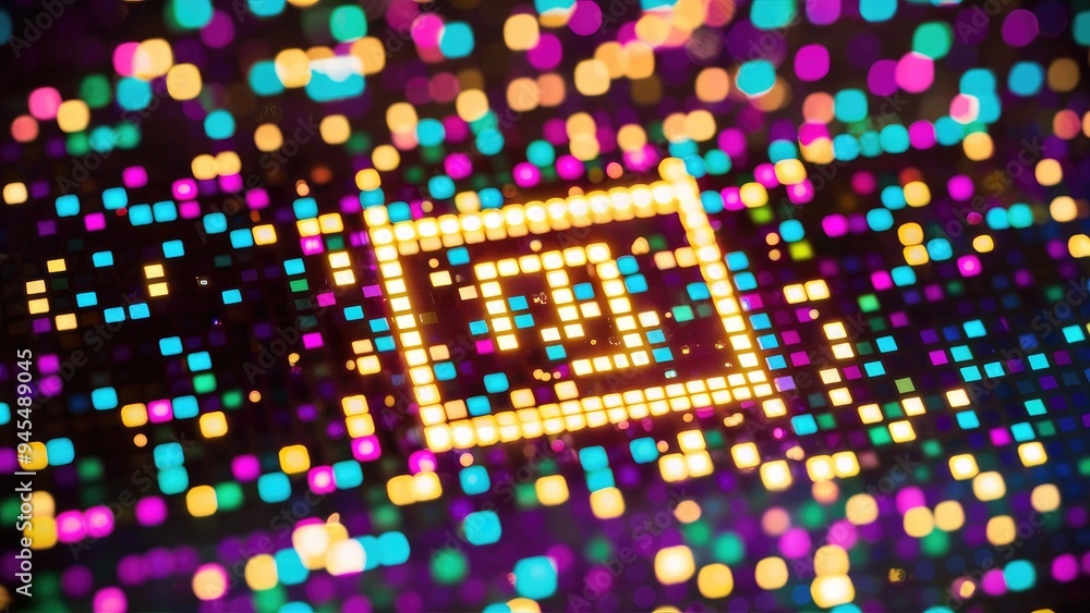 Poster vibrant mosaic background featuring digital squared elements. abstract multicolored led pixel grid. 
