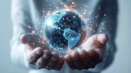 Global Network Connection in Human Hands.