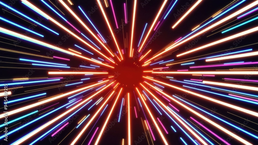 Poster vibrant neon glowing lines background with high-speed light trails. abstract panoramic technology co