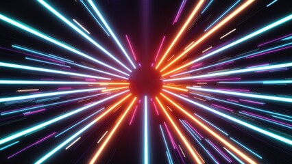 Vibrant Neon Glowing Lines Background with High-Speed Light Trails and Electric Effects. Futuristic Dynamic Motion Technology Design.