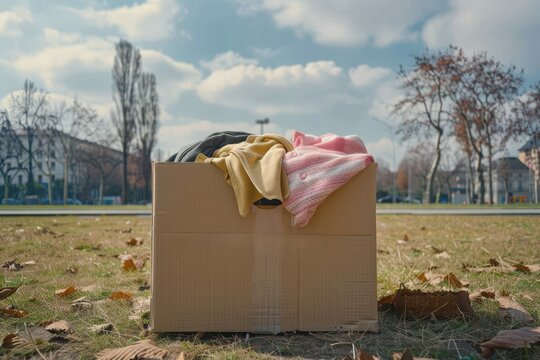 Donation box with clothes. Charity. Help for people in need Donation box with clothes. Charity. Help for people in need