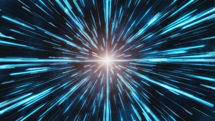 Vibrant abstract background featuring luminous blue lines and energy stripes, emanating an effect of plasma and electric light rays.