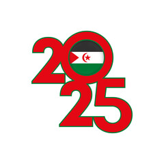 2025 banner with Western Sahara flag inside. Vector illustration.