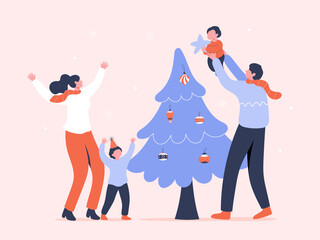 Family-decorating-Christmas-tree-together