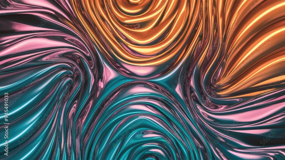 Aufkleber vibrant liquid creating circular ripples. aesthetic surface waves of colored fluid. shimmering metal