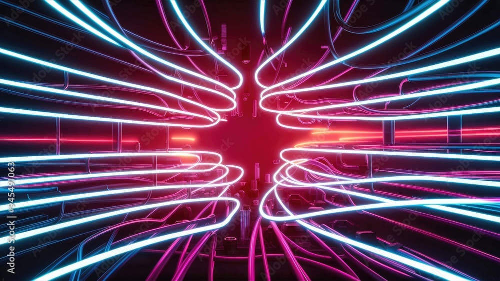 Aufkleber vibrant neon abstract background featuring glowing wires. dynamic design with a magical open space. 