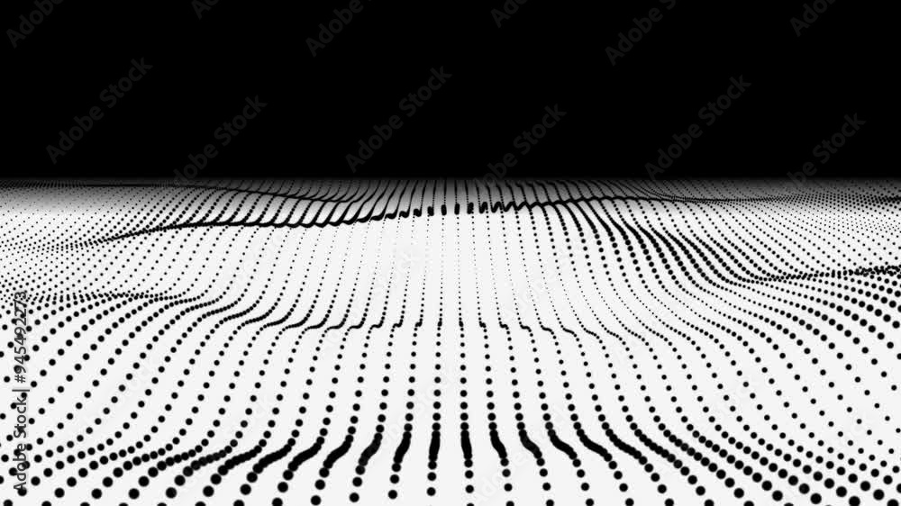 Poster abstract wave halftone black and white. abstract dots wave seamless loop 3d motion graphics