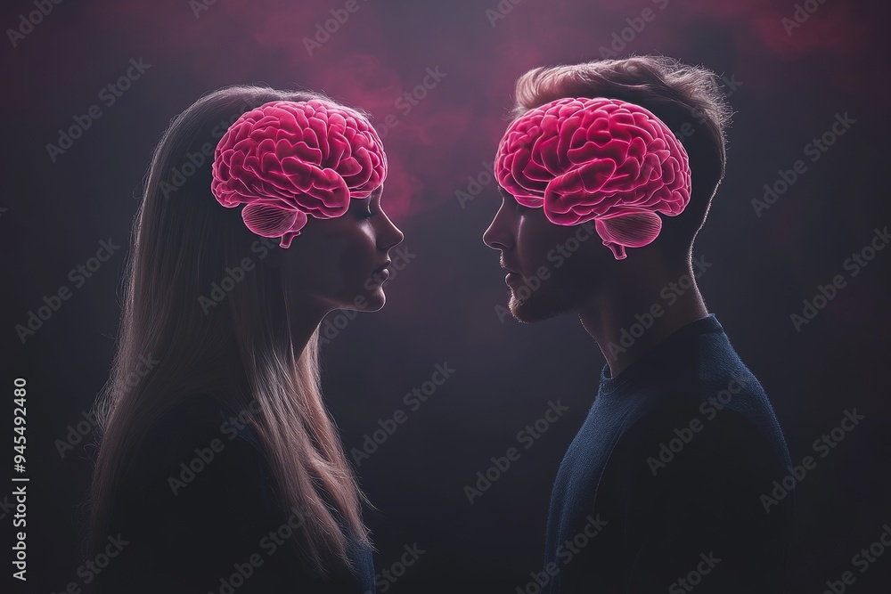 Aufkleber profile of a woman with a glowing brain illustration depicting cognitive reflection emotional intros