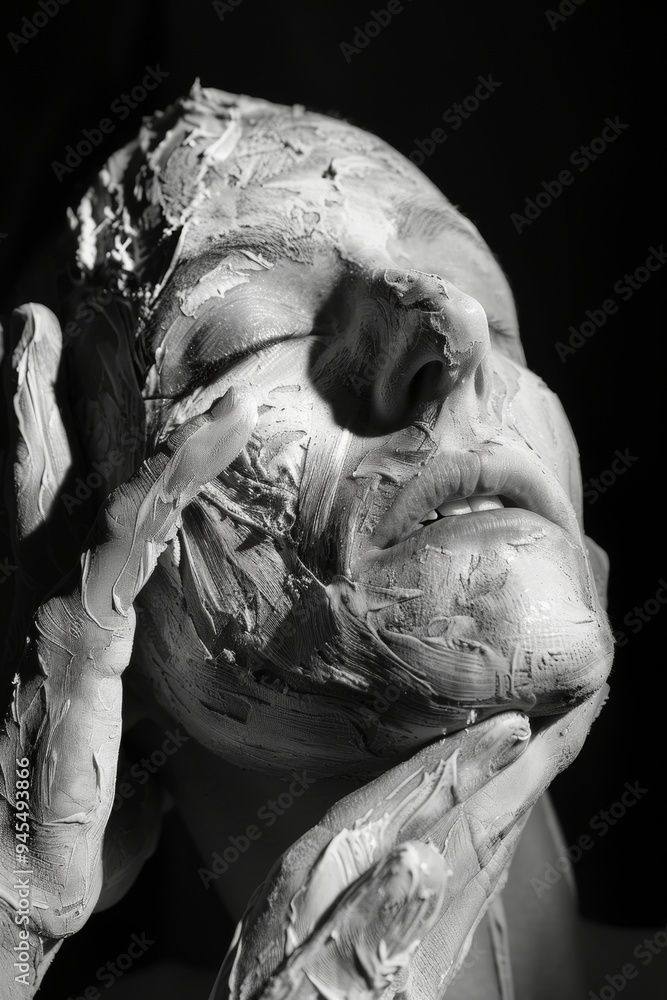 Poster a person applying a clay mask during a skincare routine in a calm environment with dim lighting at h