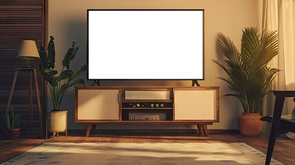 footage Dated TV Set with white Screen Mock Up Template Display, living room, modernization or technological revolution Television