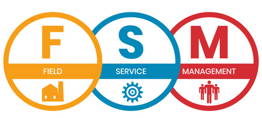 FSM - Field Service Management acronym. business concept background. vector illustration concept with keywords and icons. lettering illustration with icons for web banner, flyer, landing page