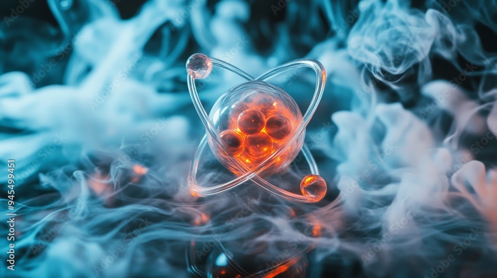 Leinwandbilder a visually striking atomic structure featuring a central glowing red core, illuminated transparent r