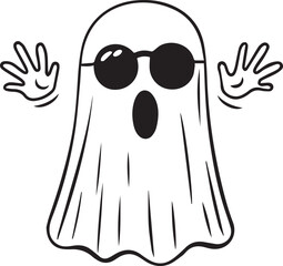 black and white halloween ghost with sunglasses