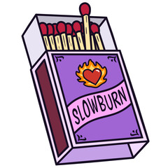 matches in box with slow burn text sticker illustration