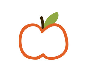 Apple fruit in doodle simple style. Cute childlike sketch, outlined contoured drawing. Summer food, sketchy design element. Kids childish flat vector illustration isolated on white background