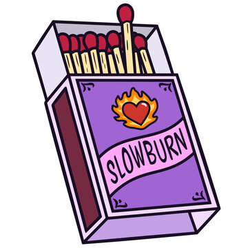 matches in box with slow burn text sticker illustration