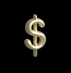 Dollar symbol on black,  3d dollar sign in golden color with black background