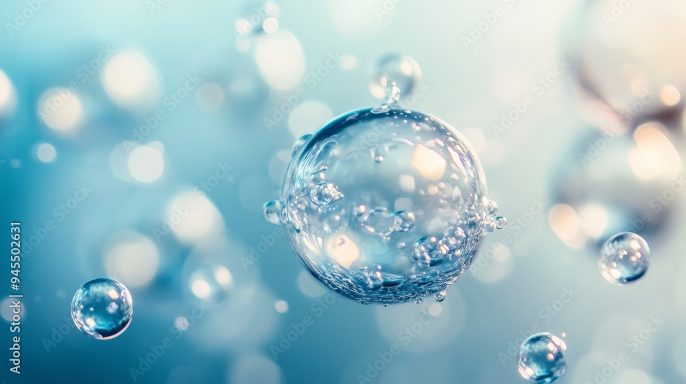 Aufkleber this image elegantly displays floating transparent bubbles in a serene blue backdrop, evoking feelin