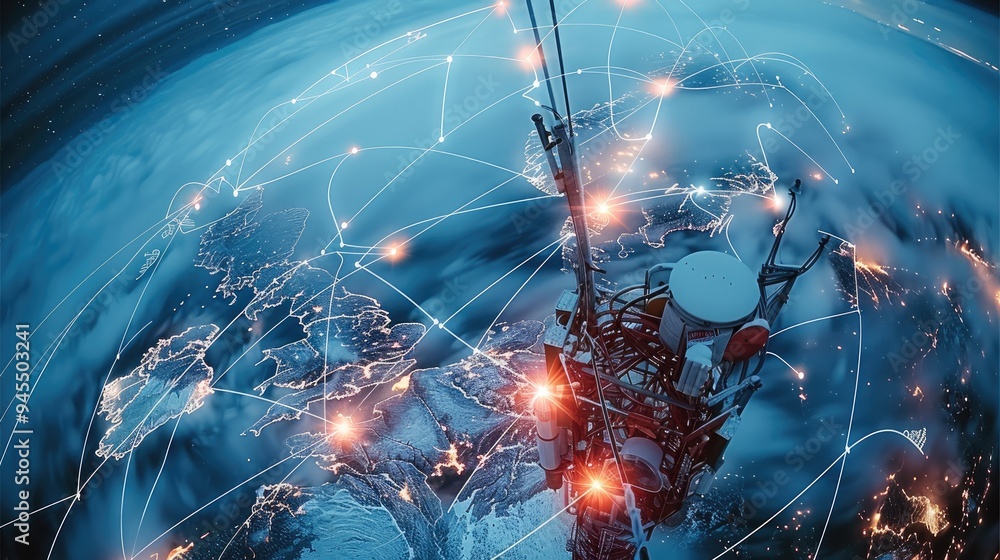 Aufkleber Communication coverage in telecommunication, focusing on global reach, signal strength, and coverage maps. Generative AI.
