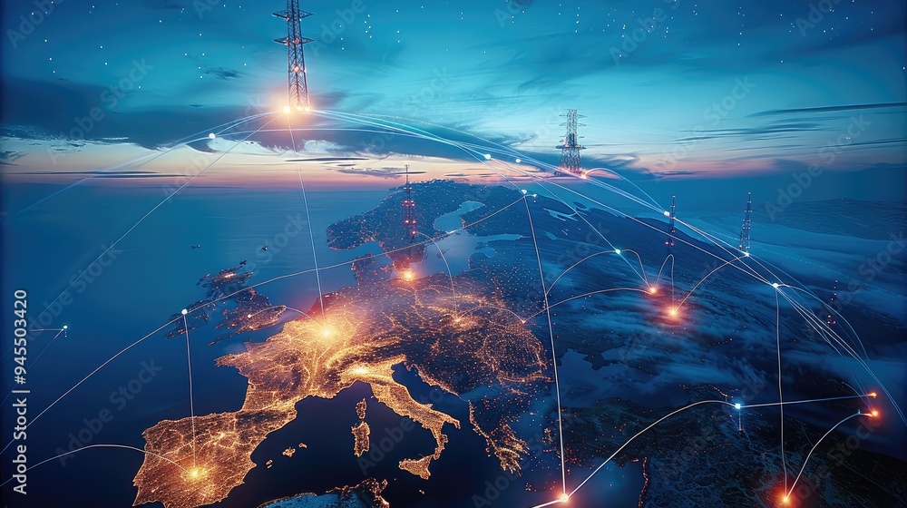 Aufkleber Communication coverage in telecommunication, focusing on global reach, signal strength, and coverage maps. Generative AI.