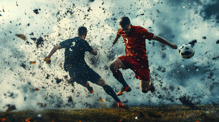 Soccer player kicking the ball on the field. Close-up view of football