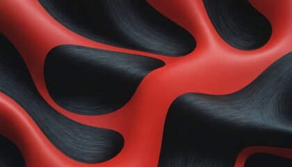 Abstract red and black curved surface with textured lines.