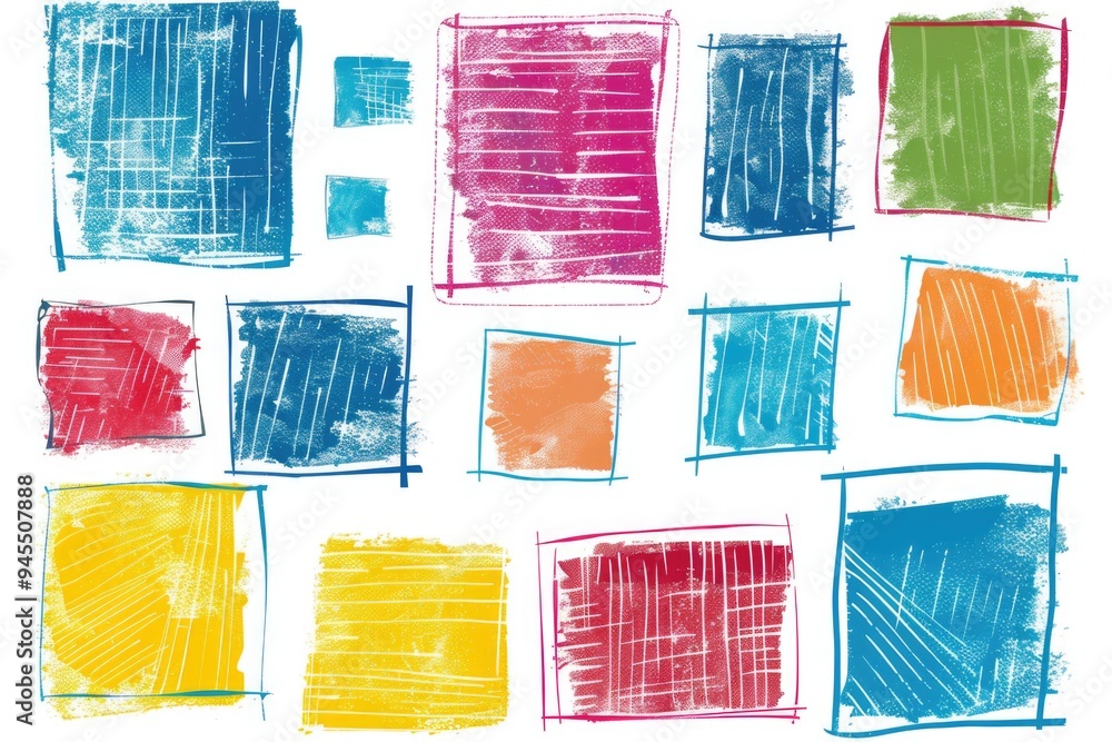 Poster A collection of differently colored squares arranged on a white background