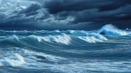 Fototapeta premium Ocean Waves Crashing Under a Dramatic Sky