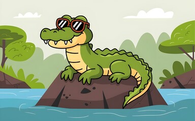 Smiling Alligator or Cute Crocodile Character Vector Illustration in cartoon design and shape.