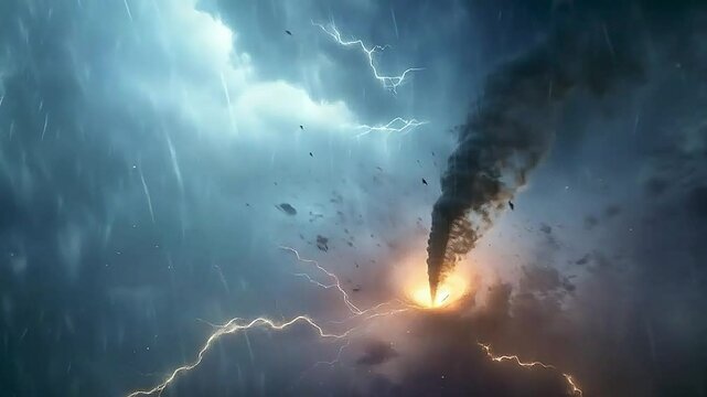 a tornado  and  lightning
