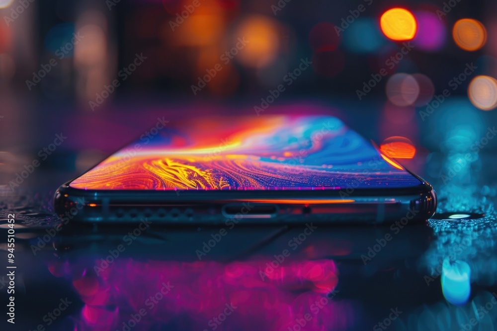 Poster a close-up shot of a cell phone on a table, suitable for use in articles about technology or everyda
