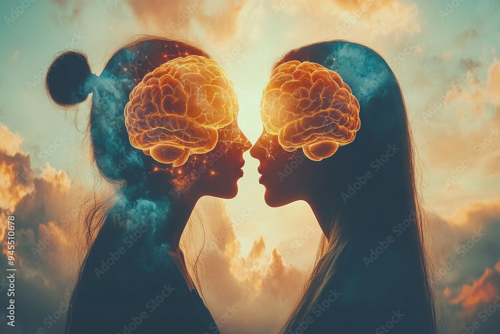 Poster silhouette of a couple with glowing brain visualizations symbolizing the fiery emotional and cogniti