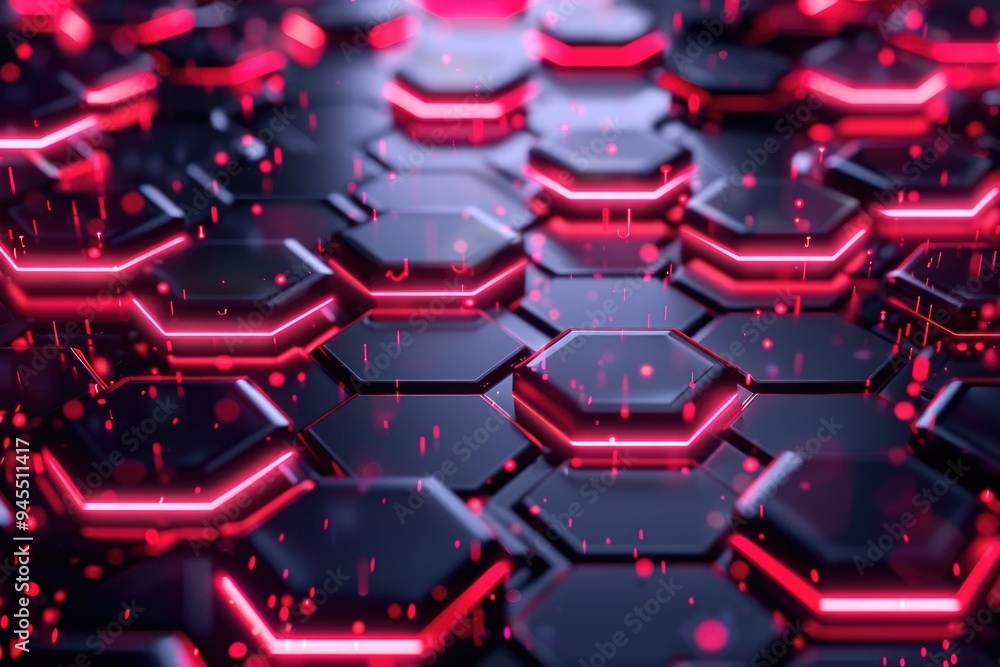 Aufkleber close-up shot of a computer keyboard with glowing red lights, suitable for technology or nighttime s