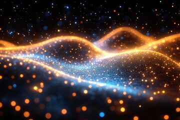 Obraz premium Abstract Wavy Landscape of Glowing Blue and Orange Particles
